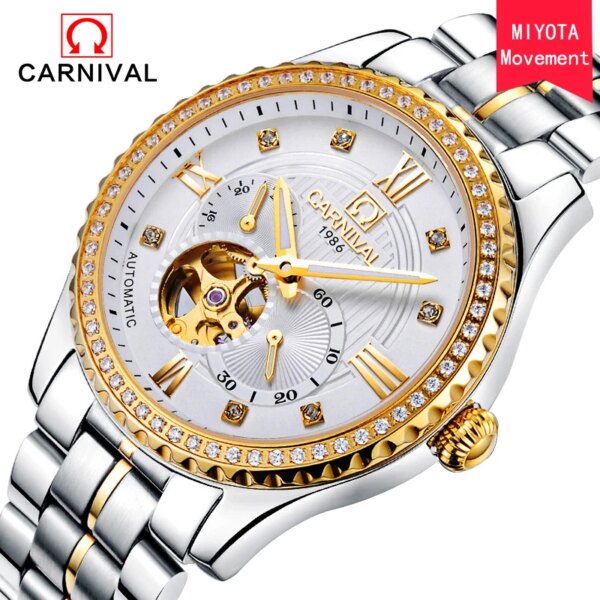 Carnival Brand Luxury Imported Movement MIYOTAO Mechanical Watch for Men Stainless Steel Sapphire Fashion Hollow Watches Mens