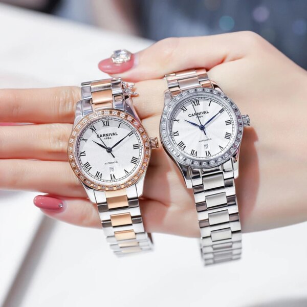 Carnival Luxury Brand Watch Women Automatic Mechanical Watches Ladies Fashion Diamond Sapphire Crystal Waterproof Auto Date 8051