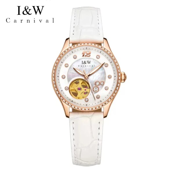 Carnival Luxury MIYOTA Movement Mechanical Watch for Women Fashion Leather Sapphire Waterproof Automatic Skeleton Watches Women