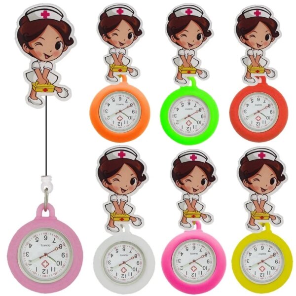 Cartoon Lovely Cute Medical Box Nurse Doctor Women Ladies Female Silicone Pocket Watches Hospital Stretchable Badge Gift Clock