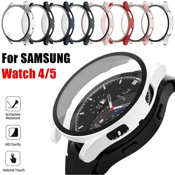 Case+Glass Cover for Samsung Galaxy Watch4 44mm 40mm Screen Protector Bumper Shell for Samsung Watch 5 40mm 44mm Protective Case