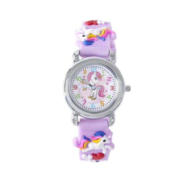 Casual Cute Kids Watch Kawaii Cartoon 3D Unicorn Pink Silicone Girl Arabic Digital Quartz Wristwatches Children Relojes Bracelet