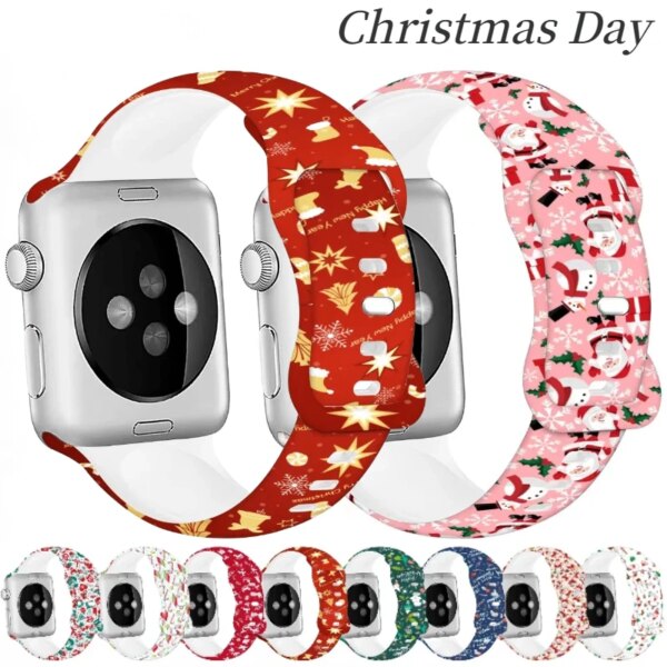 Christmas Silicone Strap For Apple Watch Ultra2 49mm 9 8 7 45mm 41mm Bracelet band iWatch Series 6 5 4 3 SE 44mm 40mm 42mm Belt