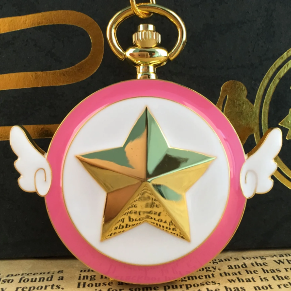 Classic Anime Theme Quartz Pocket Watch Small Wings Arabic Numerals Cute Belt Chain Pendant Clock Men Women Student Gifts