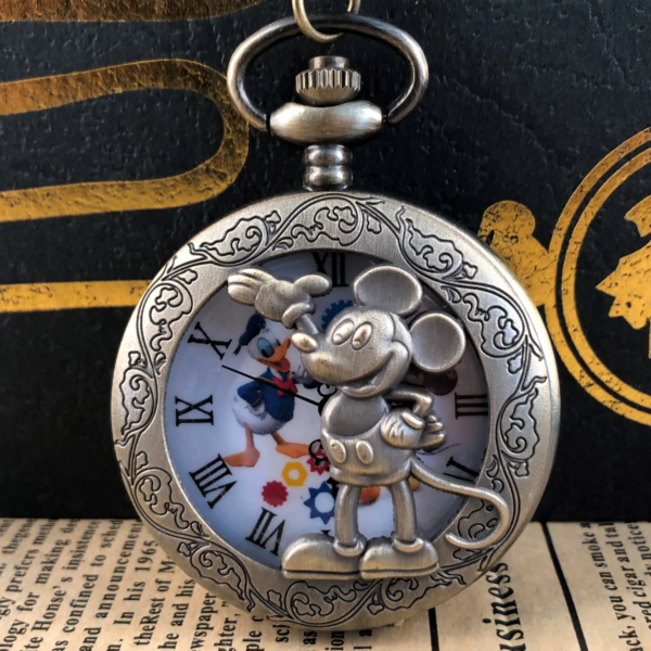 Classic Hollow Cartoon Mouse Quartz Pocket Watch Roman Numerals Popular Accessories Strap Chain Pendant Clock Men Women Gifts