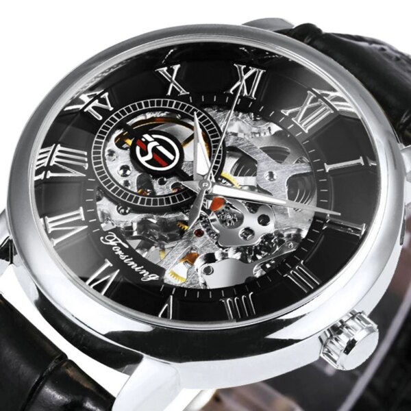 Classic Transparent Skeleton Mechanical Watch for Men Luminous Hands Luxury Brand Retro Mens Watches Leather Strap Forsining