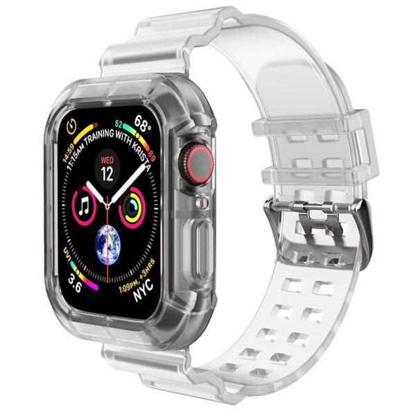 Clear Strap + Case for Apple Watch Band 9 8 7 6 SE 5 4 TPU Rubber Transparent Bracelet for iWatch Series 41mm 45mm 40mm 44mm