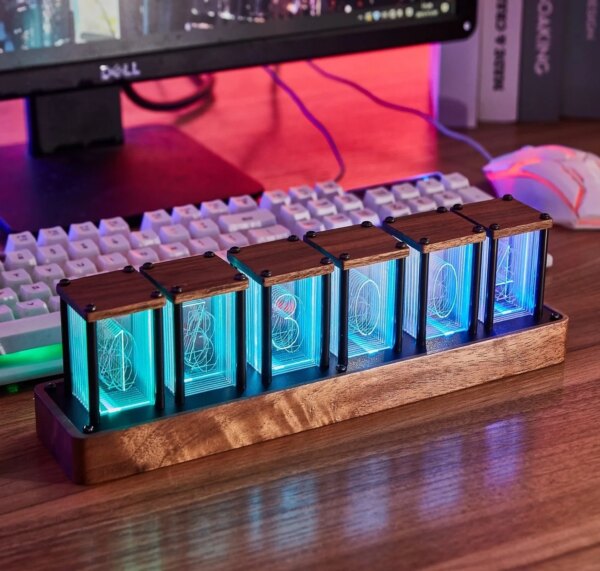 ClocTeck Nixie Tube Clock RGB Digital Table Clock USB Powered Alarm tube Clock Large Display Clock for Bedroom Desk Decoration