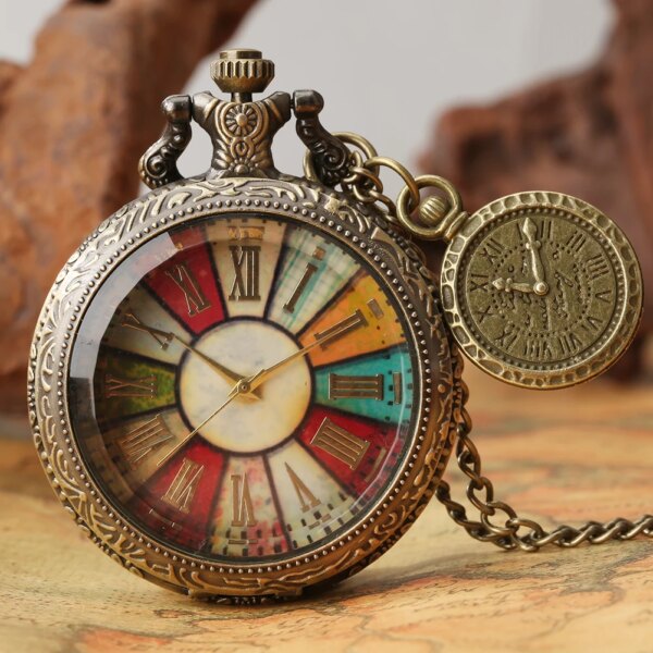 Colorful Roman Numeral Dial Display Quartz Pocket Watch with Necklace Chain Leisure Pendant Gift Men's Clock Exquisite Relogios