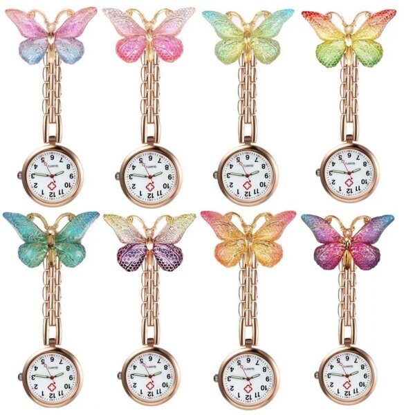 Colourful Resin Butterfly Rose Gold Alloy Small Pins Pocket Watches Nurse Doctor Hospital Medial Transparent Gift Watches Clock