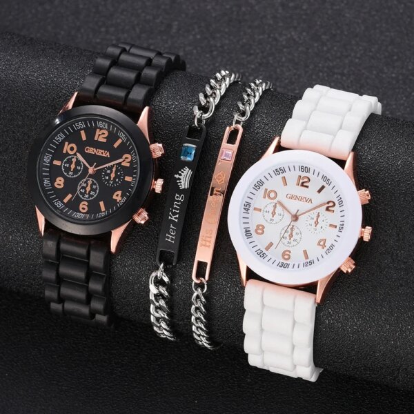 Couple Fashion Simple Elegant Alloy Wristwatch Men Women Silicone Quartz Watch For Business Casual Bracelet Wristwatch Gift