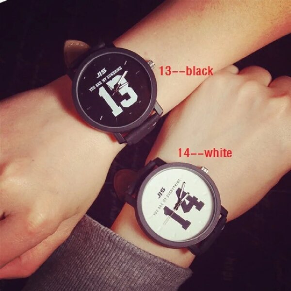 Couple Watches Fashion Lover Hot Selling Quartz Analog Faux Black Leather Band Wrist Watch with Number 13 and 14 Dropshipping