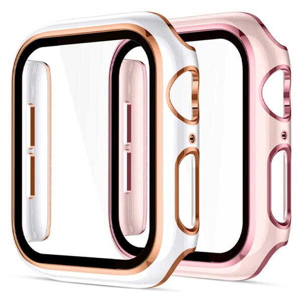 Cover For Apple watch Case 45mm 41mm 44mm 40mm 42mm 38mm PC Tempered Glass Screen Protector iWatch series 9 7 8 5 6 4 3 SE band