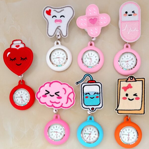 Creative Cute Fashion Nurse Doctor Hospital Medical Workers Retractable Cartoon Clip Badge Reel Pocket Watches Gift Hang Clock