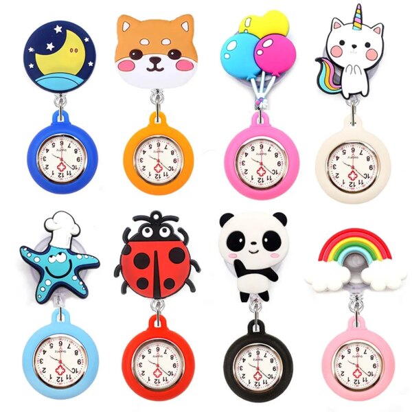 Creative Design Nurse Doctor Students Cute Ladybird Rainbow Office Badge Reel Retractable Digital FOB Pocket Watches Clock Gift