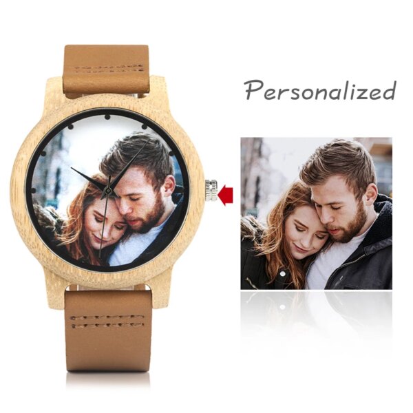 Creative Personalized Photo Watches for Men Women UV Printing Custom Bamboo Wood Watch for Couple Boyfriend Anniversary