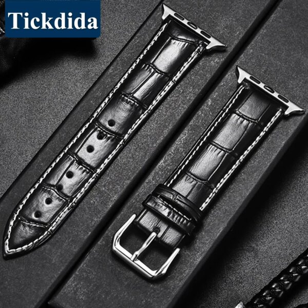 Crocodile Strap for Apple Watch Band Ultra 49mm 45mm 41mm 44mm 42mm Genuine Leather Strap for Series 9 8 7 6 5 4 2 SE Men Strap