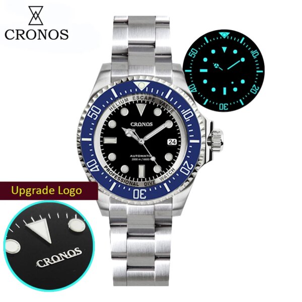 Cronos Automatic Diving Watch Stainless Steel 2000 Meters Water Resistance Professional Diver L6009M