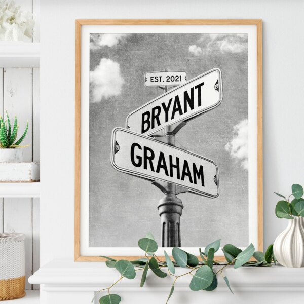 Custom Engagement Gift for Couple Wedding Gift for Friend Personalized Street Sign Couples Name Print Valentines Day Art