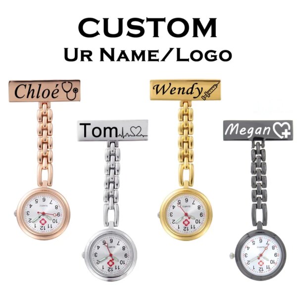 Customized Engraved Your Name Personalized LOGO Lapel Pin Brooch Midwife Doctor Clock Medical FOB Hanging Pocket Nurse Watch