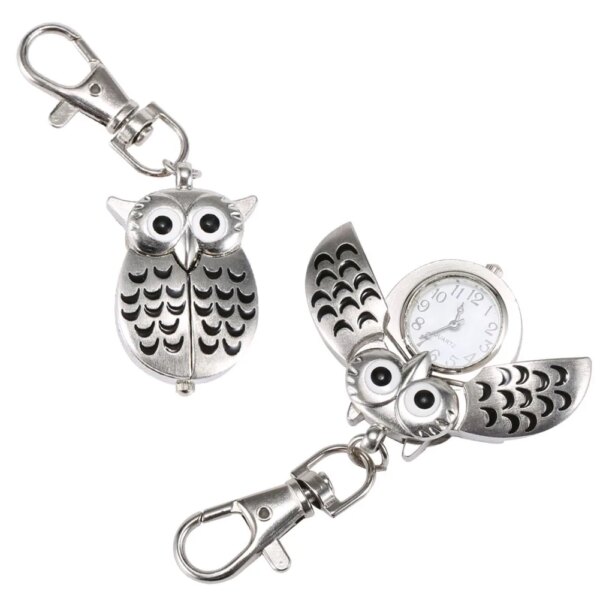 Cute Owl Keychains Pocket Watch Fob Chain Vintage Keychains Flip Case Hour Clock Animals Pocket Watches for Men Women Kid Gift