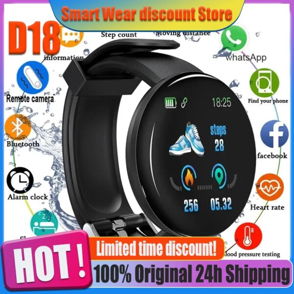 D18 Smart Watch Men Blood Pressure Waterproof Smartwatch Women Heart Rate Monitor Fitness Tracker Watch Sport For Android IOS