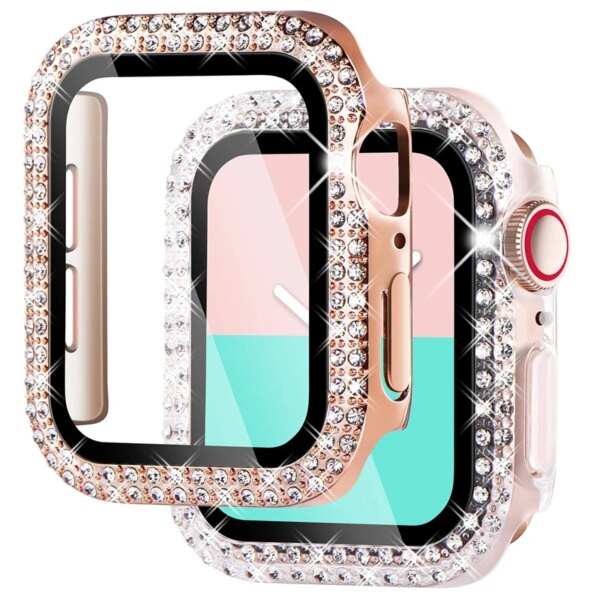 Diamond Case For Apple watch Cover 45mm 41mm 44mm 40mm Tempered Glass+Bling Bumper Screen Protector iWatch series 9 8 7 6 5 4 SE