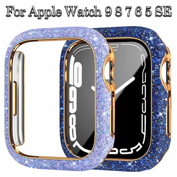 Diamond Cover for Apple Watch Case 45mm 41mm 44mm 40mm Bling Bumper Screen Protector for Apple Watch Series 9 8 7 4 5 6 Se