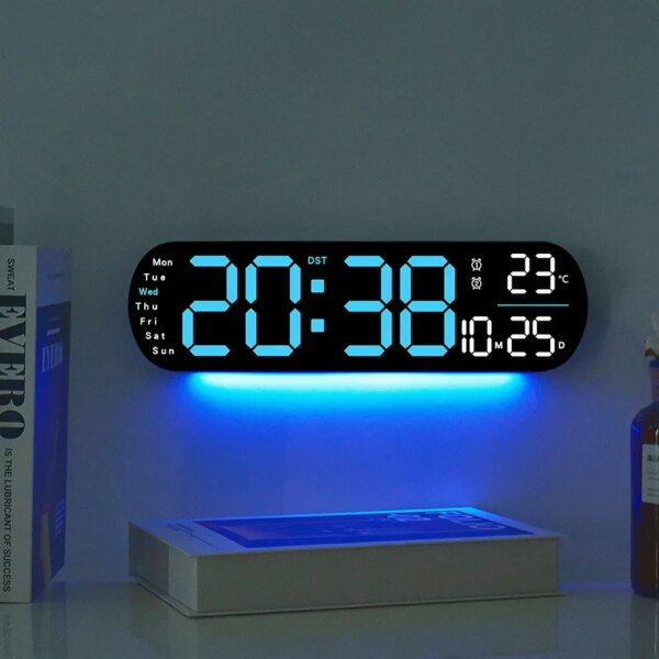 Digital Wall Clock Large LED Screen Temperature Humidity Display Electronic Alarm Clock Creative Home Decoration Remote Control