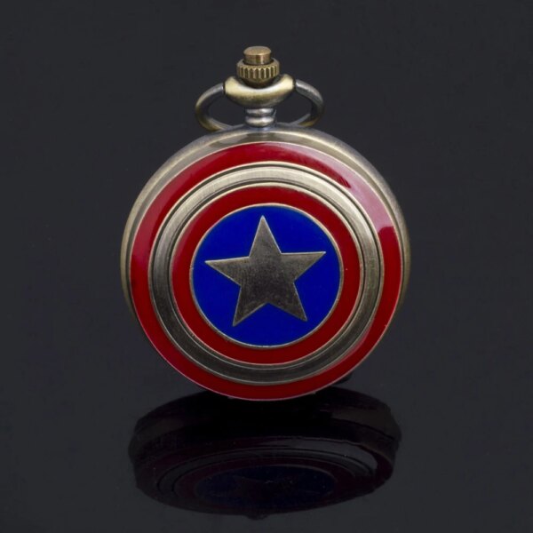 Disney Superhero Collection Quartz Pocket Watch Pendant Necklace Retro Bronze Captain America With Chain Jewelry Gifts For Man