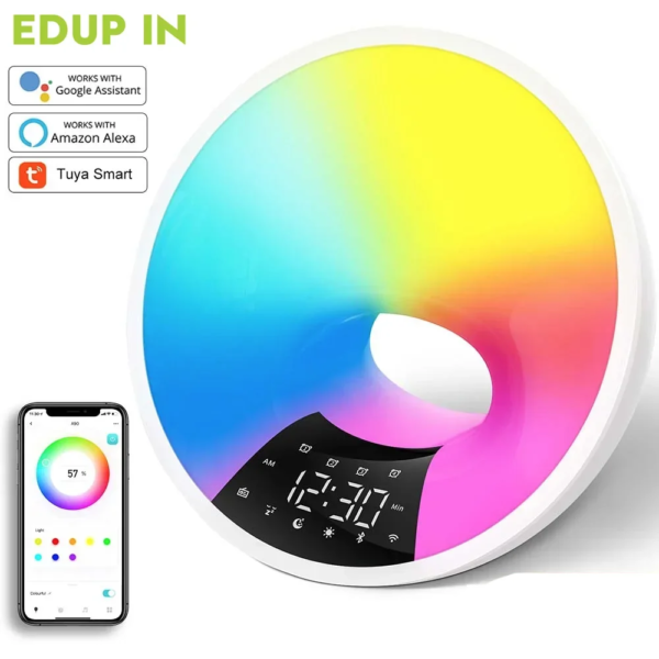 EDUP IN Tuya Sunrise Alarm Clock WiFi Smart Wake Up Clock APP Light Simulation Dual Alarm Adjustable Light Bluetooth FM Radio