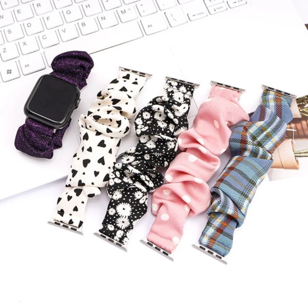 Elastic Scrunchie Strap for Apple Watch bands 44mm 40mm 45mm 41mm 42mm 49mm Nylon Bracelet iWatch Series Ultra 2 9 8 SE 7 6 5 4