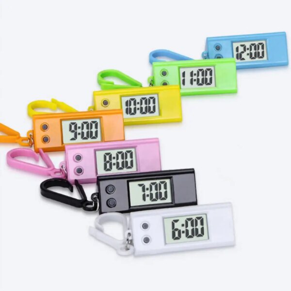 Electronic Clock Silent LCD Digital Mini Electronic Clock Triangle Desktop Clock Keychain Student Exam Study Library Pocket