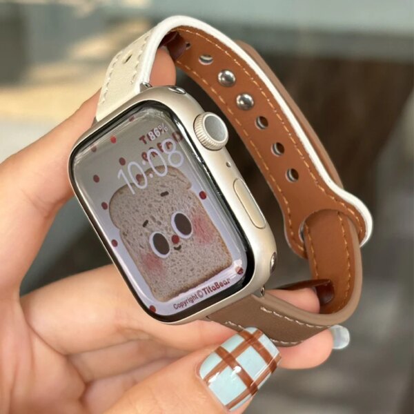 Elegant Color Match Slim Leather Strap For Apple Watch series 7 8 9 41mm 45 Girl Bracelet For iWatch SE 6 5 4 40mm 44mm