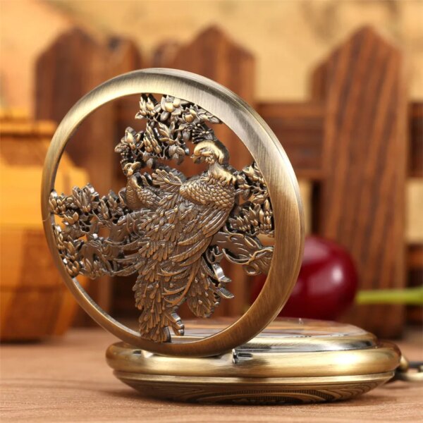 Embossed Phoenix Mechanical Pocket Watch Roman Numerals White Dial Transparent Skeleton Pendant Hand-Winding Pocket Clock Gifts