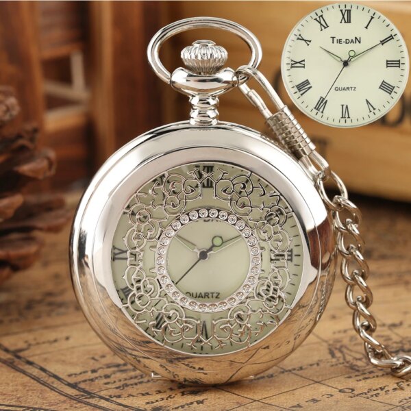 Exquisite Hollow Pocket Watch Men Ladies Quartz Pendant Clock Roman Numeral Dial Silver Black Couple Necklace Unique Collection