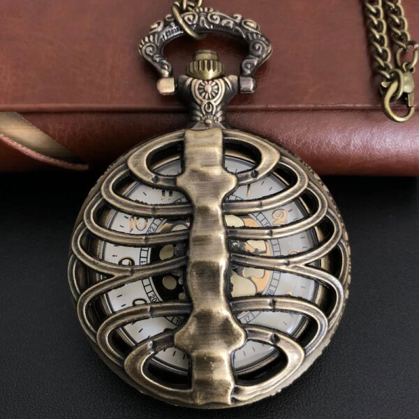 Exquisite Hollow Skeleton Design Casual Quartz Pocket Watch Necklace Pendant Gifts For Man with Fob Chain