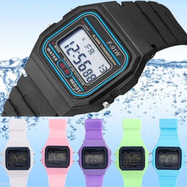 F91W Electronic Watch Children Outdoors Waterproof LED Display Kids Watches Luxury Silicone Strap Student Campus Sports Clock