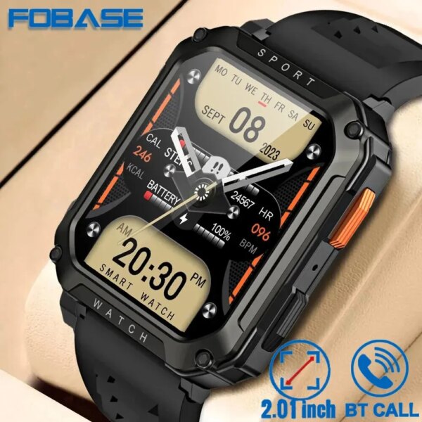 FOBASE T8 PRO 2.01 Inch Men's Outdoor Rugged Military BT Call Smart Watch Sports Fitness Tracker Heart Monitor For Android IOS