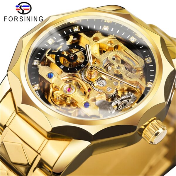 FORSINING 199 Limited Hot Sale Wristwatch Luxury Design Skeleton Transparent Stainless Steel Automatic Mechanical Watch For Men