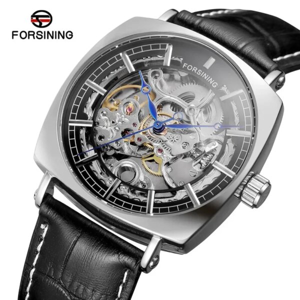 FORSINING Automatic Mechanical Men Wristwatch Military Sport Male Clock Top Brand Luxury Skeleton Genuine Leather Man Watch 8153