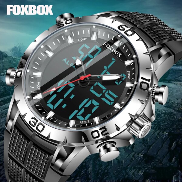 FOXBOX Mens Watches Sports Top Brand Luxury Dual Display Quartz Watch Men Military Waterproof Clock Digital Electronic Watch+Box