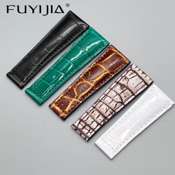 FUYIJIA Luxury Custom R-olex Watchbands Crocodile Skin Watch Band Men Women Handmade Alligator Strap 20MM Genuine Leather Belt