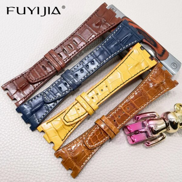 FUYIJIA Top Custom A-udemarsP-iguet Watch Band 23MM 26MM 28MM 30MM Calibrator Crocodile Skin Strap Genuine Alligator Watchbands