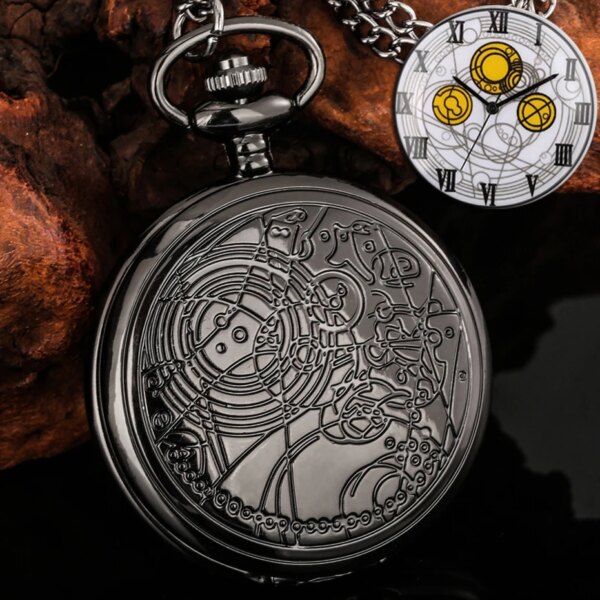 Famous Movie Time Lord Portable Watches Space Exploration Hero Design Quartz Pocket Watch Black Vintage Cosplay Gifts with Chain