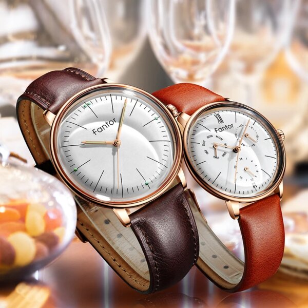 Fantor Brand Fashion Luxury Leather Quartz Pair Watch for Lovers Man Woman Gift Set Couple Watches with Box