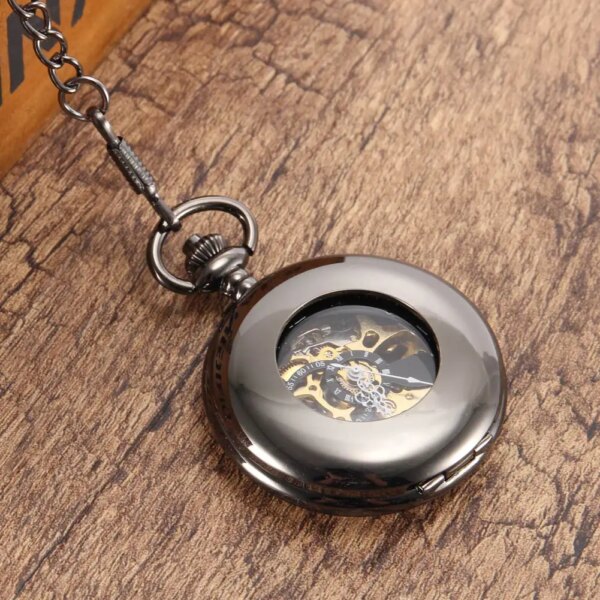 Fashion Alloy Retro Vintage Pocket Watch On Chain Cool Chain Hollow Mechanical Dial Black Watches Pendant Birthday Gifts