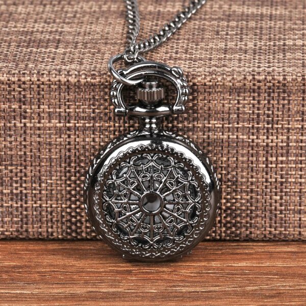 Fashion Black Spiders Web Chain Smooth Steel Quartz Pocket Watches Vintage Roman Stylish Necklace Pendant Clock Chain Gift