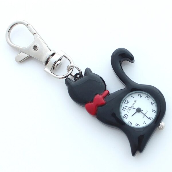 Fashion Lovely Pet Cat Watch Kids Girls Boy KeyringWatch Pocket Pendant Key Ring Chain Quartz Dress Watch + Gift Bag GL58K