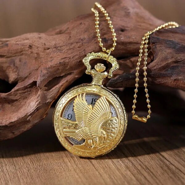 Fashion Men Hollow Eagle Quartz Pocket Watch Necklace Luxury Gold Pendant Gifts For Women Man with Fob Chain